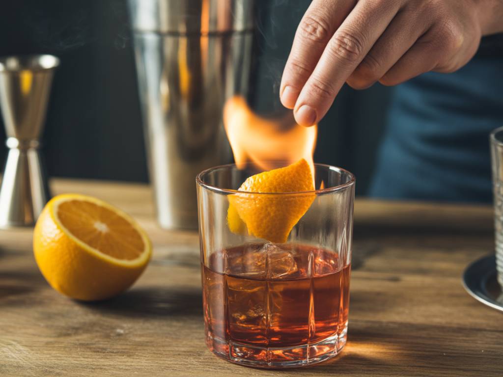 How to safely use a flamed orange peel in cocktail recipes
