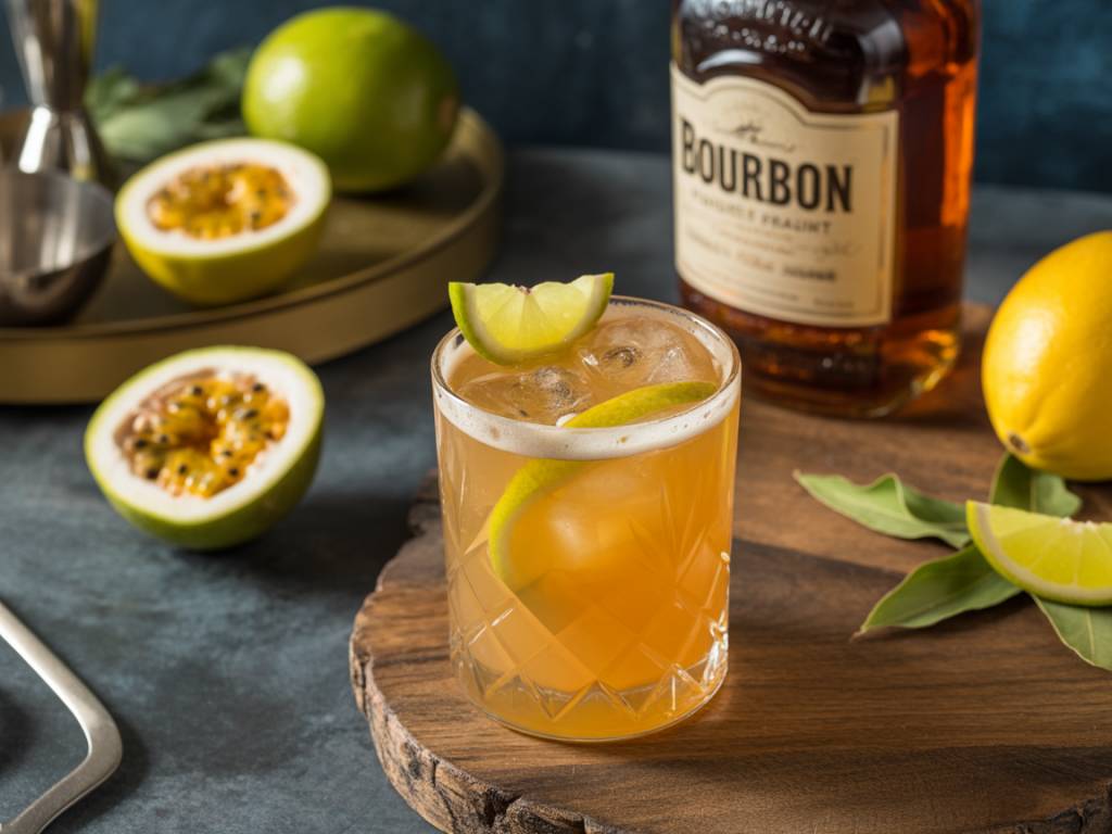 Creating a bourbon passion fruit cocktail with tropical flair