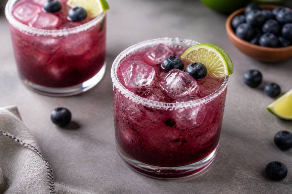 Blueberry margarita recipe with fresh berries and lime