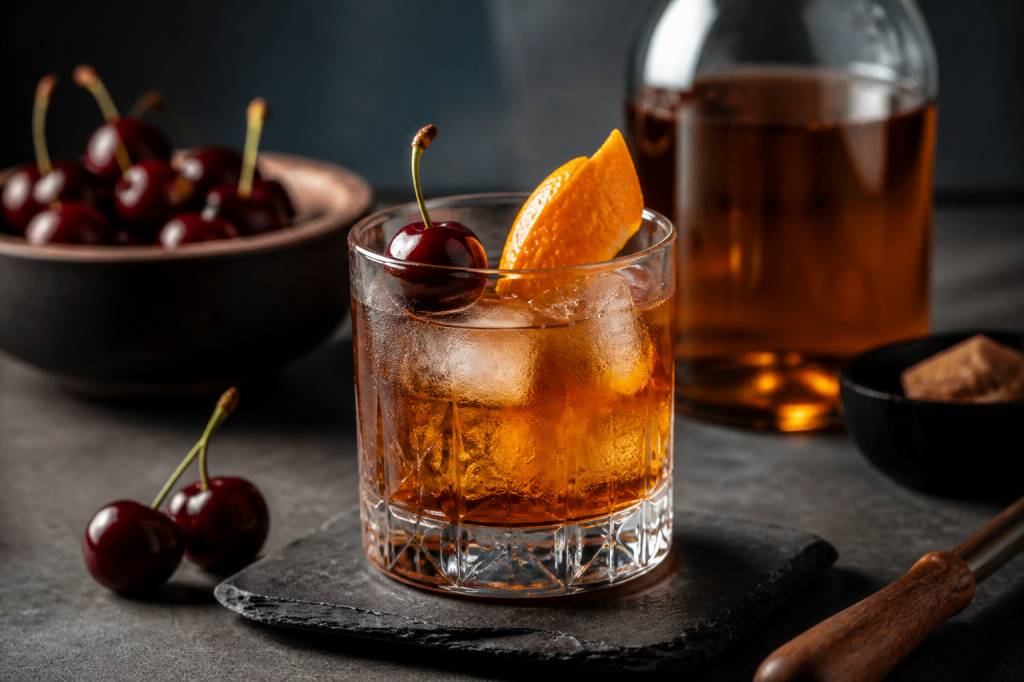 Cherry old fashioned recipe with bourbon and fresh cherries